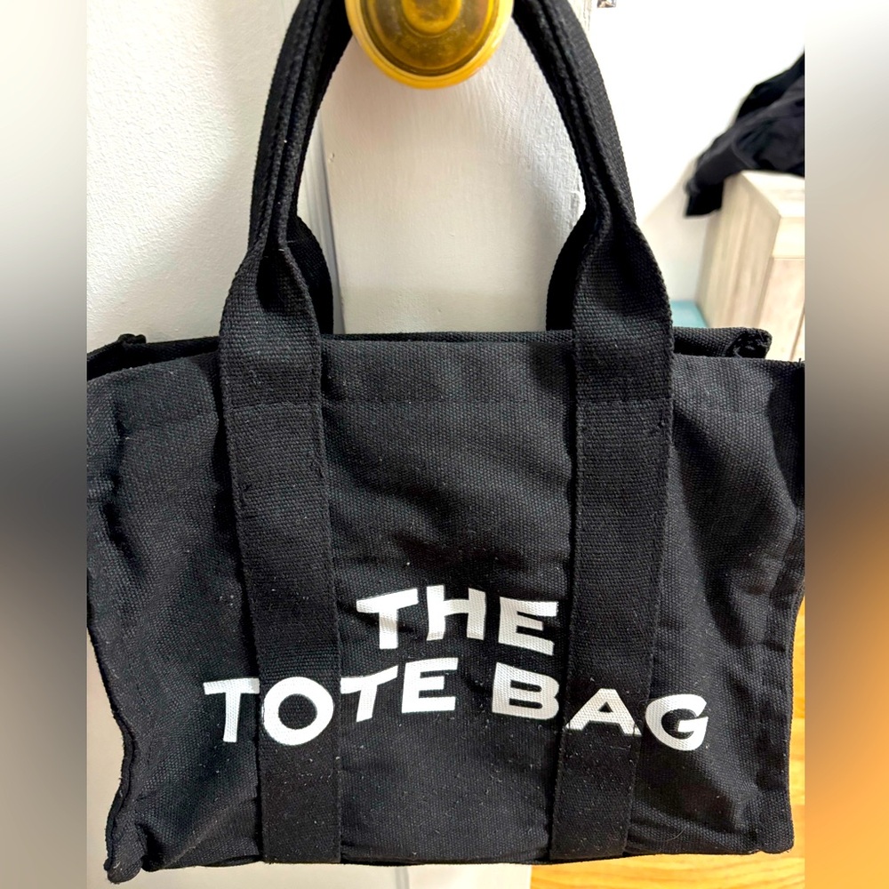 Black Tote Bag with White Text